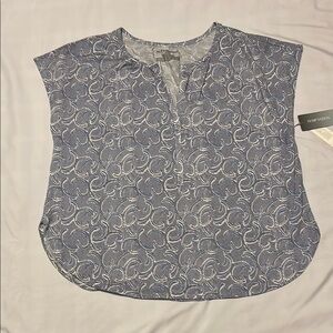 Nottibianche Gray Cap Sleeve Blouse with Mandarin Collar